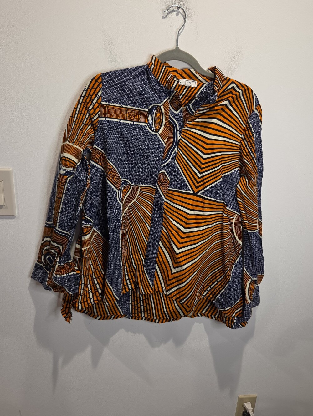 Zuri Kenya Size Xs Cotton Abstract Orange/blue Print Hi-low Top